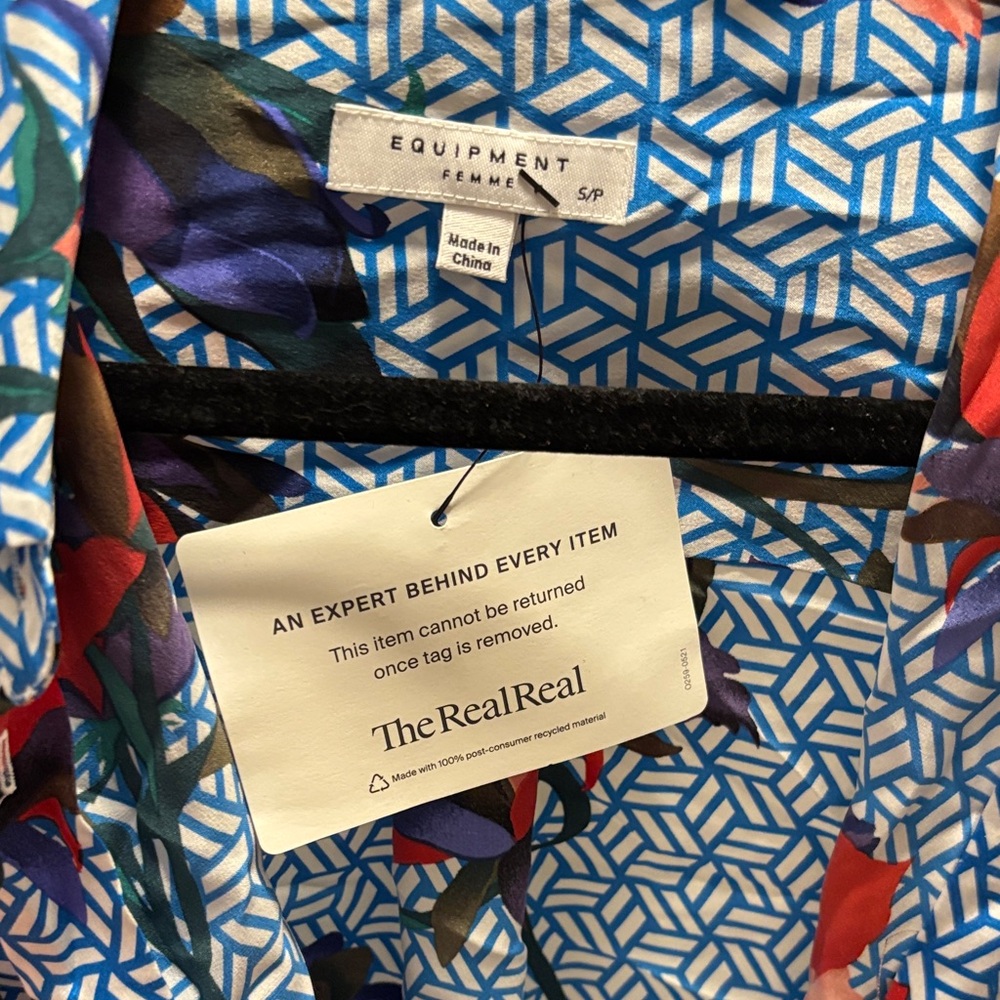 Equipment Blue and Red Patterned Blouse - Picture 11 of 11